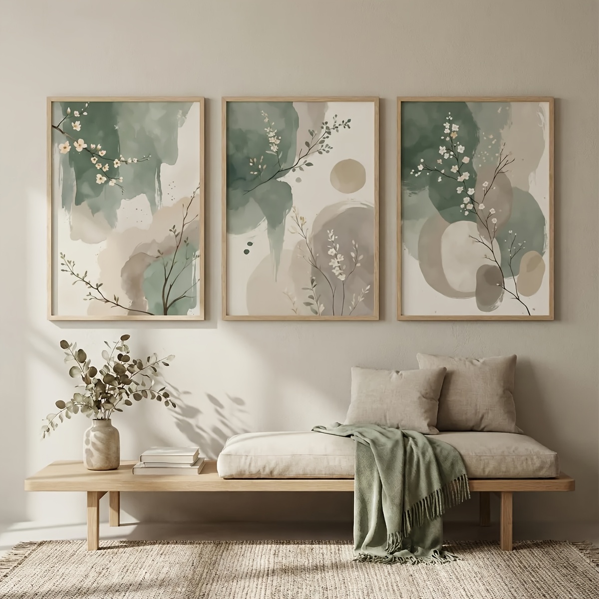 Home Office Word - 3pcs Japanese-Style Plant Canvas Wall Art