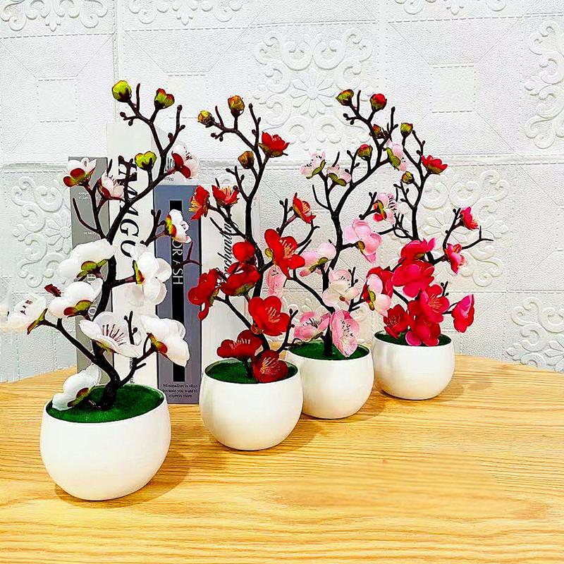 Home Office Word - Simulation Plum Flower Pot Plant Artificial